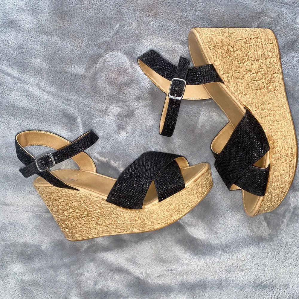 Blk Sparkly Azura Wedges Worn 1x